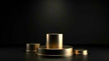 Golden podium on black background. 3d rendering, 3d illustration. photo