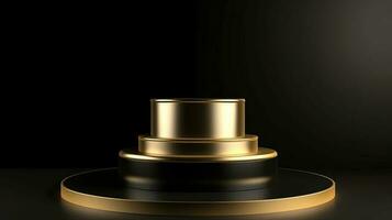 Golden podium on black background. 3d rendering, 3d illustration. photo