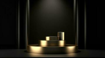 Golden podium on black background. 3d rendering, 3d illustration. photo