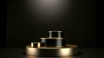 Golden podium on black background. 3d rendering, 3d illustration. photo