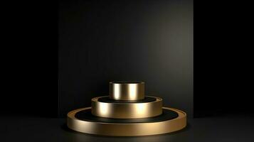 Golden podium on black background. 3d rendering, 3d illustration. photo