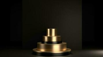 Golden podium on black background. 3d rendering, 3d illustration. photo