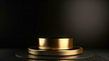 Golden podium on black background. 3d rendering, 3d illustration. photo