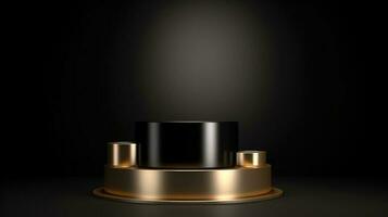 Golden podium on black background. 3d rendering, 3d illustration. photo