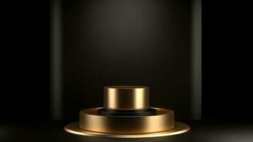 Golden podium on black background. 3d rendering, 3d illustration. photo