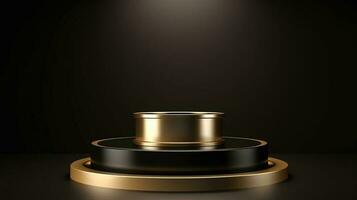 Golden podium on black background. 3d rendering, 3d illustration. photo