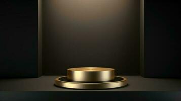 Golden podium on black background. 3d rendering, 3d illustration. photo