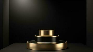 Golden podium on black background. 3d rendering, 3d illustration. photo