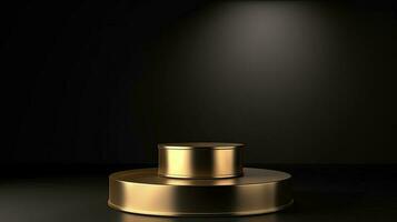 Golden podium on black background. 3d rendering, 3d illustration. photo