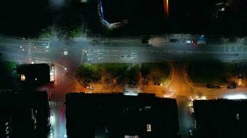 Bird's Eye View of a Town on a Friday Night with Cars and Revellers video