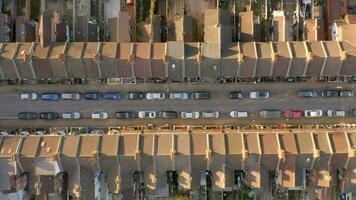 Terraced Working Class Housing in Luton Aerial View at Sunset video