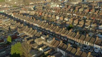 Terraced Working Class Housing in Luton Aerial View at Sunset video