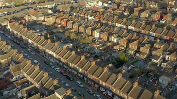 Terraced Working Class Housing in Luton Aerial View at Sunset video