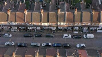 Terraced Working Class Housing in Luton Aerial View at Sunset video