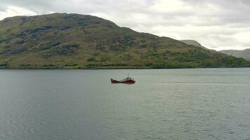 A Commercial Vessel Traversing A Sea Lake From The Air video