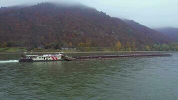 Cargo Pusher Boat on a River Transporting Cargo and Goods video