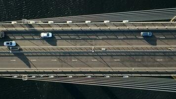 Vehicles Crossing a Suspension Cable Stayed Bridge in Slow Motion video