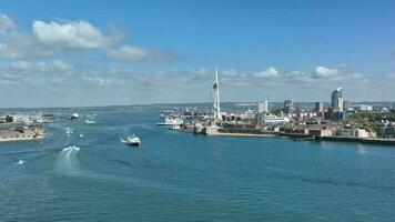 Ferry Departing Portsmouth Harbour in the Summer Aerial View video