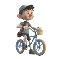 Cute cartoon style boy riding a bicycle on transparent background, created with png