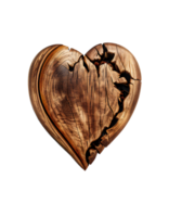 Wooden heart on transparent background, created with png