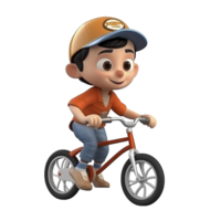 Cute cartoon style boy riding a bicycle on transparent background, created with png