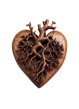 Wooden heart on transparent background, created with png