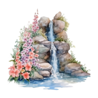 cascada acuarela clipart, ai generado png