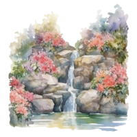 cascata aguarela clipart, ai gerado png