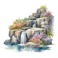 cascata aguarela clipart, ai gerado png