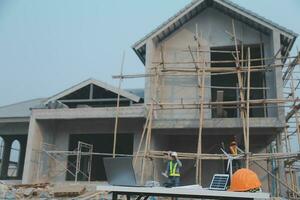 aerial view of construction worker in construction site photo