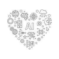 AI Heart thin line banner. Vector I Love Artificial intelligence Technology concept illustration