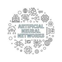 Artificial Neural Networks concept line circle shaped banner. Vector AI Networks illustration