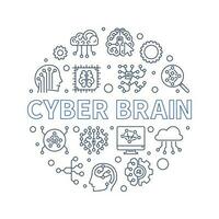 Cyber Brain concept vector round simple line banner