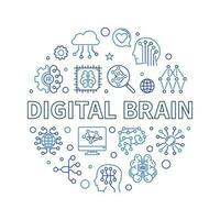 Digital Brain concept round outline minimal banner - vector illustration