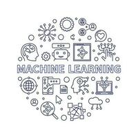 Machine Learning concept outline round banner - vector ML Technology illustration