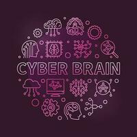 Cyber Brain concept vector round simple outline red banner