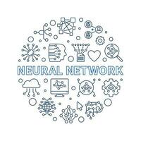Neural Network concept outline round banner. Vector Artificial Intelligence illustration