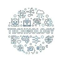 Technology concept outline round banner. Vector Artificial intelligence illustration