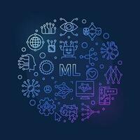 ML concept round vector line colored banner. Machine Learning creative illustration