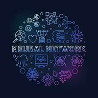 Neural Network concept thin line round colored banner - vector AI Technology illustration