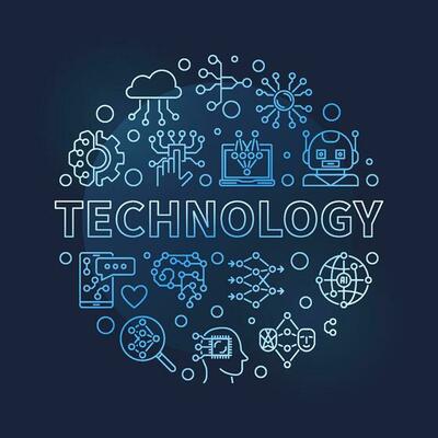Technology concept line round vector blue banner - Artificial intelligence illustration