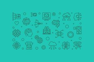 Artificial Intelligence line horizontal banner. Vector AI technology illustration