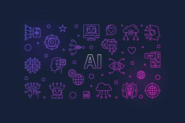 AI modern vector banner. Artificial intelligence concept horizontal illustration