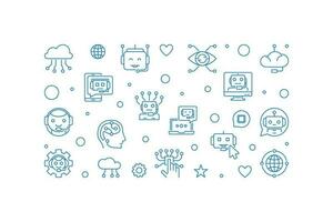 Chatbot concept line horizontal banner - Vector Chat Bot illustration