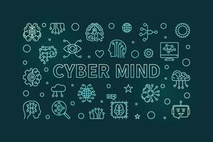 Cyber Mind concept line colored banner - Artificial Intelligence vector horizontal illustration