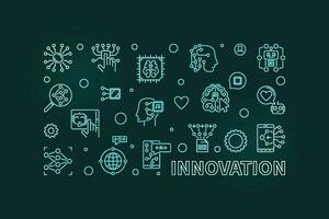 Innovation concept line colorful banner - AI and NN vector horizontal illustration on dark background