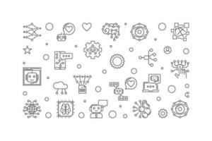 Solution concept linear horizontal banner. Vector Artificial intelligence illustration