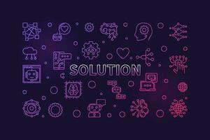 Solution outline horizontal vector colorful banner. AI Technology concept line illustration
