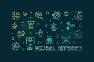 Neural Network line horizontal colored banner - vector AI Technology linear illustration