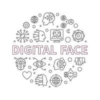 Digital Face concept line round banner. Vector AI Bot Technology illustration